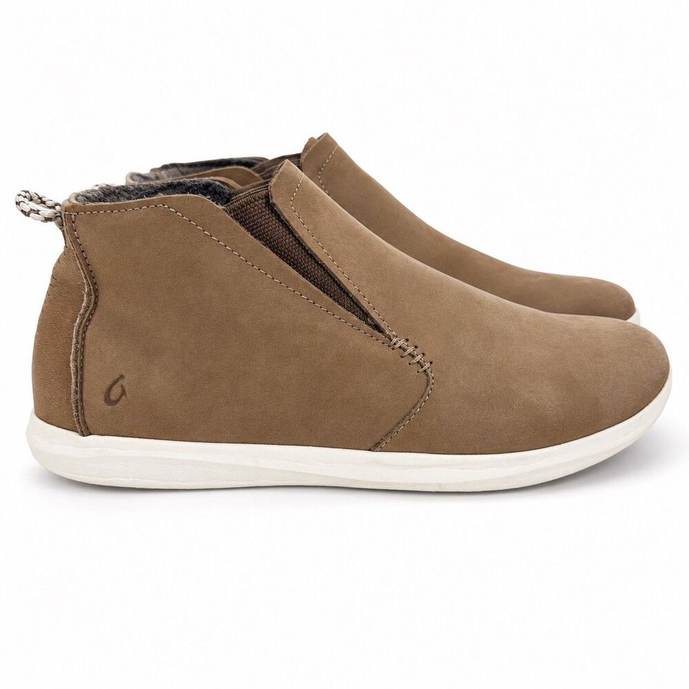 Olukai Manu Hope Slip On Ankle Booties Womens Size 8 Tan Nubuck Wool Lined